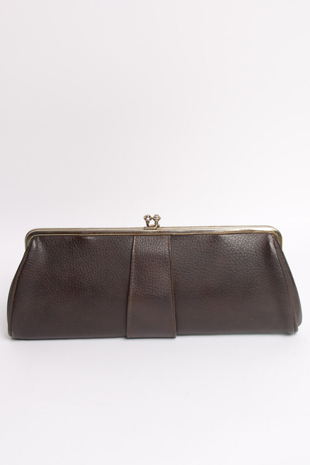 Vintage Long Convertible Purse Gold Chain Clutch Gold Hardware Brown Pebbled Faux Leather