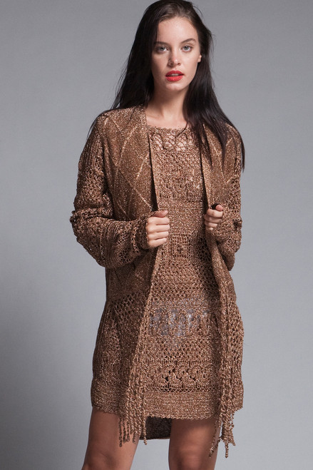 Plus Size Metallic Crochet Mini Dress Tunic Vest Knit Set 2