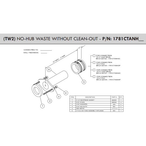 Willoughby 1781CTANH3P PVC Wall Outlet Toilet Connection Toilet Waste Without CleanOut 3" Pipe