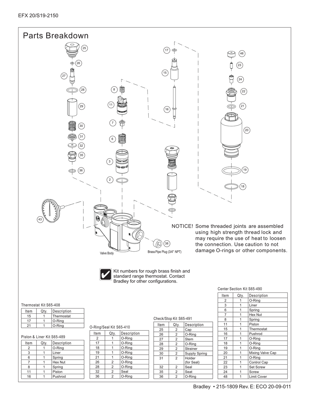 Bradley S192150PB Parts Breakdown & Diagram