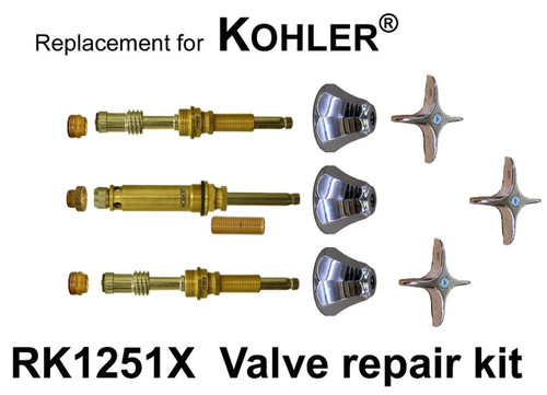 For Kohler RK1251X 3 Valve Rebuild Kit - Cross