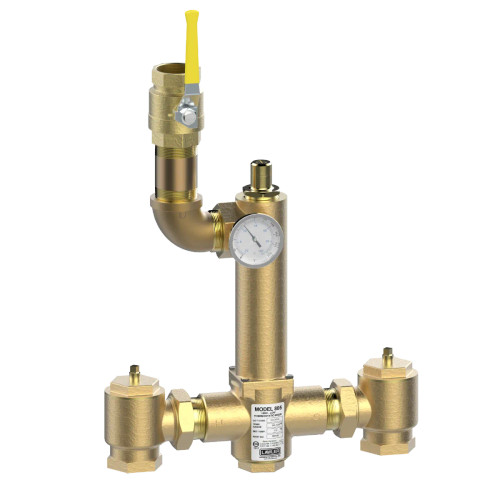 Lawler 86108-05 Rough Bronze Series 805 High-Low Mixing Valve with Thermometer & Shutoff