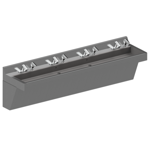 Metcraft 6944-4500 Four Station Commercial Trough Sink with Waste Enclosures.