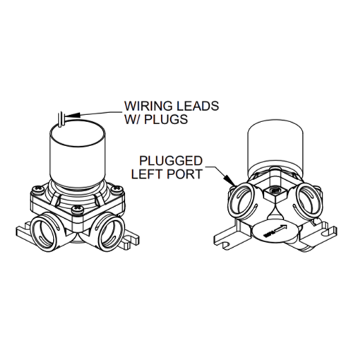 Willoughby 980416PL 9VDC Battery Operated Single Temp Valve Assembly Left Hand Plugged Port