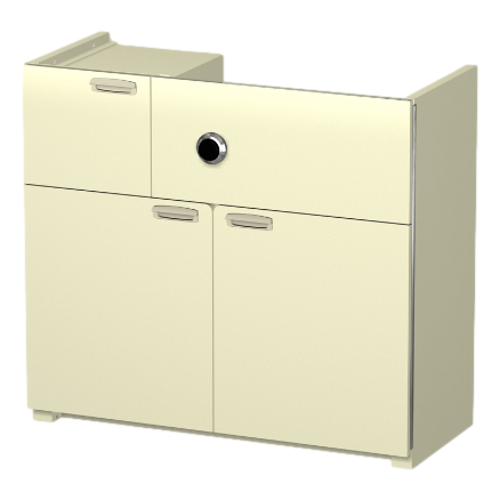 Whitehall Manufacturing 4022 Built-in Cabinet with Pivoting Toilet and Side Waste Outlet.