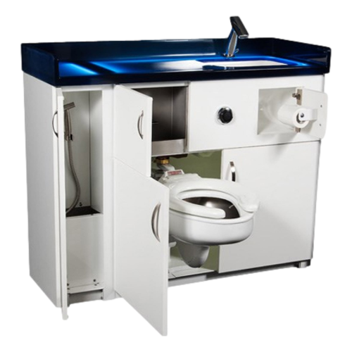 Whitehall Manufacturing 4035 Free-Standing Cabinet with Bed Pan Washer Pivoting Toilet Rectangular Lavatory and Floor Waste Outlet
