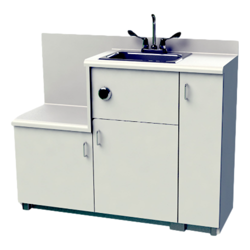 Whitehall Manufacturing 4030BIS Free-Standing Cabinet with Bed Pan Washer Pivoting Toilet and Back Waste Outlet.