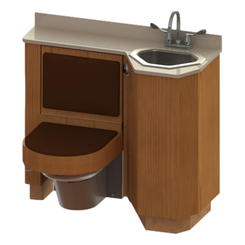 Whitehall Manufacturing 4042 Wide Wood Frame Cabinet 41" Fixed Toilet with Bed Side Seat/Cover and Multi-Side Lavatory.