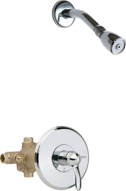 Chicago Faucets 1907-620LCP Thermostatic/Pressure Balancing Tub and Shower Fitting with Shower Head and Diverter Tub Spout Options