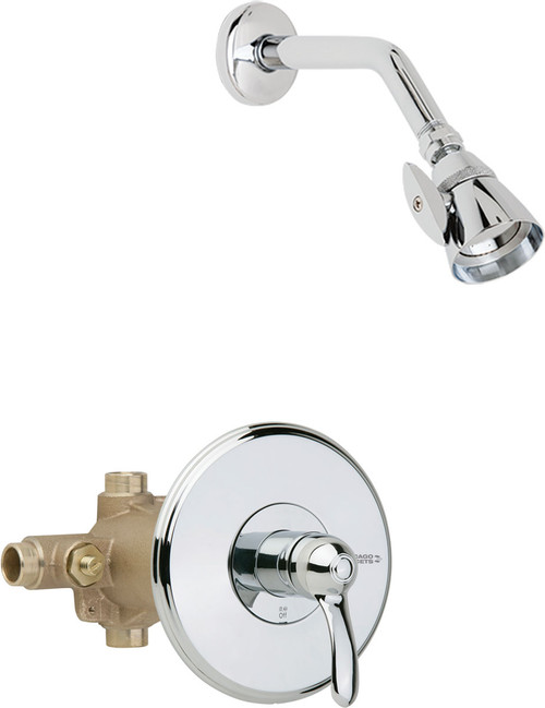Chicago Faucets 1907-622LCP Thermostatic/Pressure Balancing Tub and Shower Fitting with Shower Head and Diverter Tub Spout Options