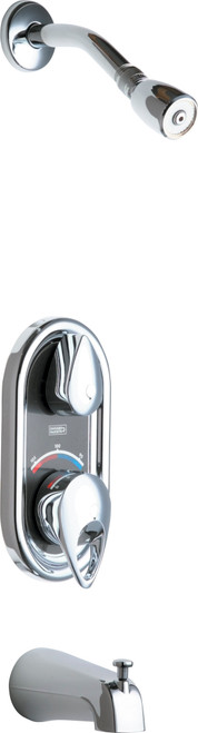 Chicago Faucets 2500-CP TempShield Thermostatic/Pressure Balancing Shower Fitting with Shower Head and Diverter Tub Spout Options