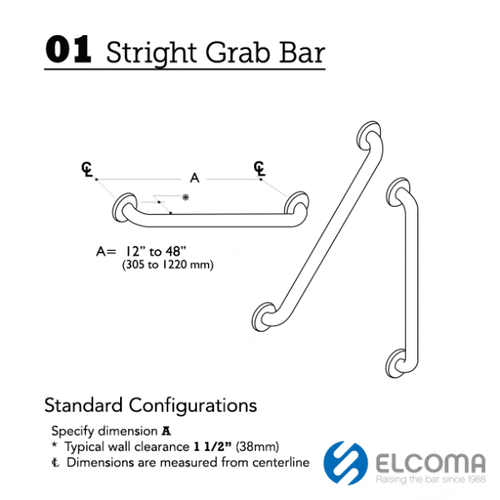 Elcoma 01-548ST 48" Premium Straight Grab Bar