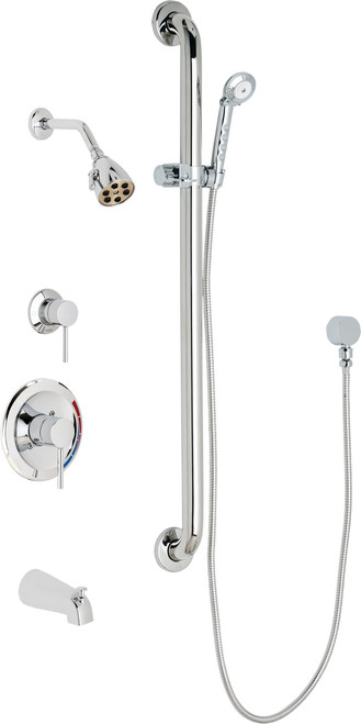 Chicago Faucets SH-PB1-11-124 Pressure Balancing Tub and Shower System with Hand Spray and 36" ADA Grab Bar
