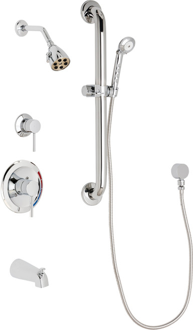 Chicago Faucets SH-PB1-11-133 Pressure Balancing Tub and Shower System with Hand Spray and 24" ADA Grab Bar