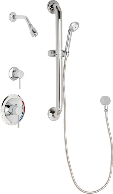 Chicago Faucets SH-PB1-12-033 Pressure Balancing Shower System with Hand Spray and 24" ADA Grab Bar