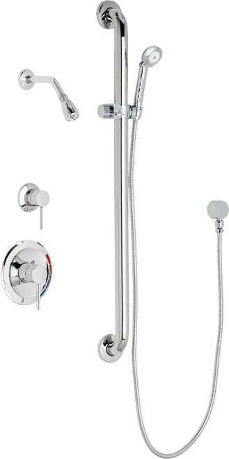 Chicago Faucets SH-PB1-12-044 Pressure Balancing Shower System with Hand Spray and 36" ADA Grab Bar