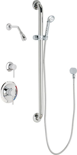 Chicago Faucets SH-PB1-13-024 Pressure Balancing Shower System with Hand Spray and 36" ADA Grab Bar