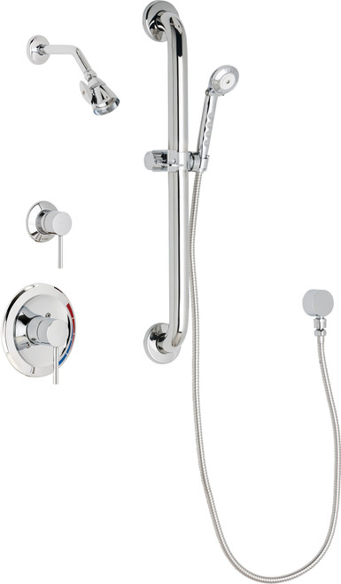 Chicago Faucets SH-PB1-16-013 Pressure Balancing Shower System with Hand Spray and 24" ADA Grab Bar