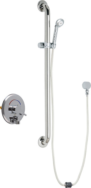 Chicago Faucets SH-PB4-00-055 Pressure Balancing Shower Fitting with Auto-Drain Hand Spray and Etched 36" ADA Grab Bar