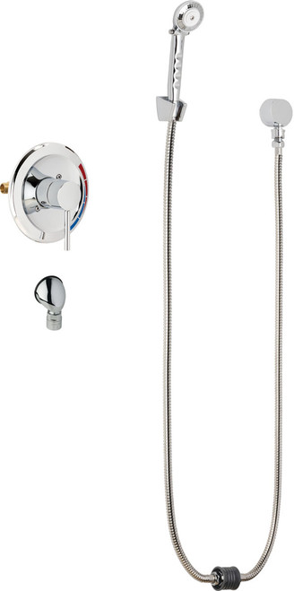 Chicago Faucets SH-PB5-00-060 Pressure Balancing Shower Fitting with Auto-Drain and Hand Spray and Wall Hook