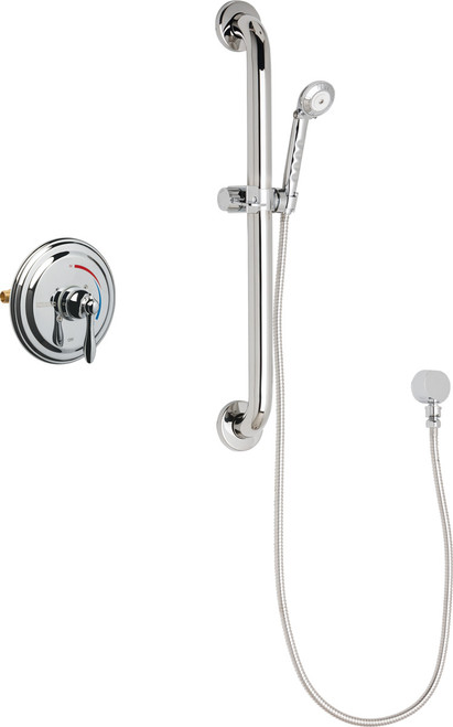 Chicago Faucets SH-TP1-00-023 Thermostatic/ Pressure Balancing Shower Fitting with Hand Spray, and 24" ADA Grab Bar