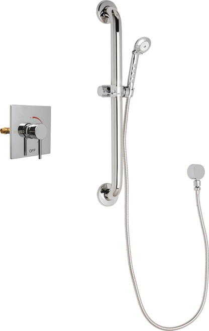 Chicago Faucets SH-TP2-00-023 Thermostatic/ Pressure Balancing Shower Fitting with Hand Spray, and 24" ADA Grab Bar