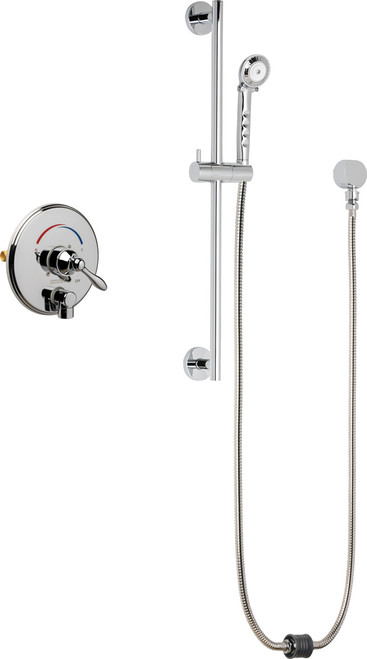 Chicago Faucets SH-TP4-00-021 Thermostatic/ Pressure Balancing Shower Fitting with Auto-Drain Hand Spray, and 24" Slide Bar