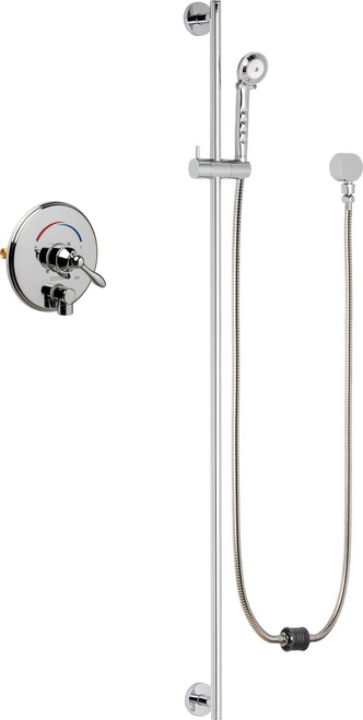 Chicago Faucets SH-TP4-00-022 Thermostatic/ Pressure Balancing Shower Fitting with Auto-Drain Hand Spray and 48" Slide Bar
