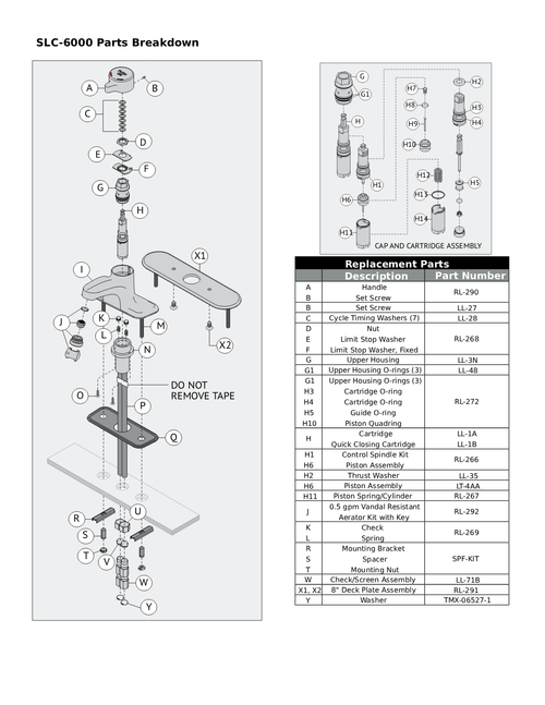 Symmons SLC-6000 Parts Breakdown