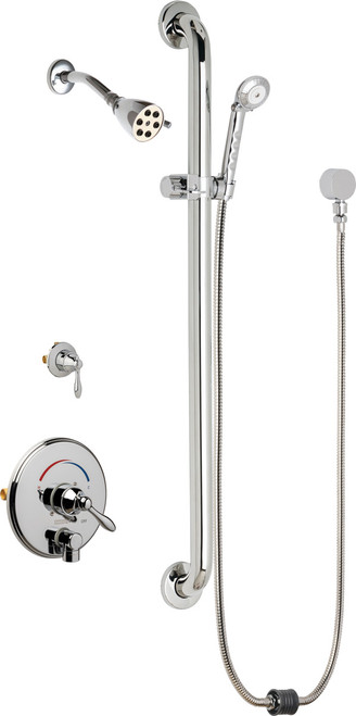 Chicago Faucets SH-TP4-21-024 Thermostatic/ Pressure Balancing Shower Fitting with Auto-Drain and Hand Spray