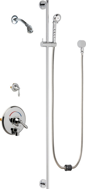 Chicago Faucets SH-TP4-22-022 Thermostatic/ Pressure Balancing Shower Fitting with Auto-Drain Hand Spray and 48" Slide Bar