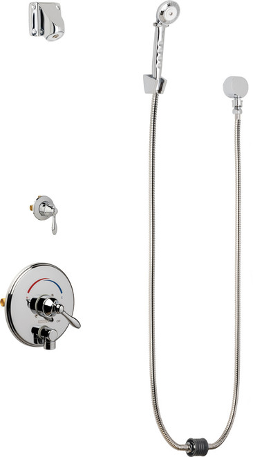 Chicago Faucets SH-TP4-24-020 Thermostatic/ Pressure Balancing Shower Fitting with Auto-Drain, Hand Spray and Wall Hook