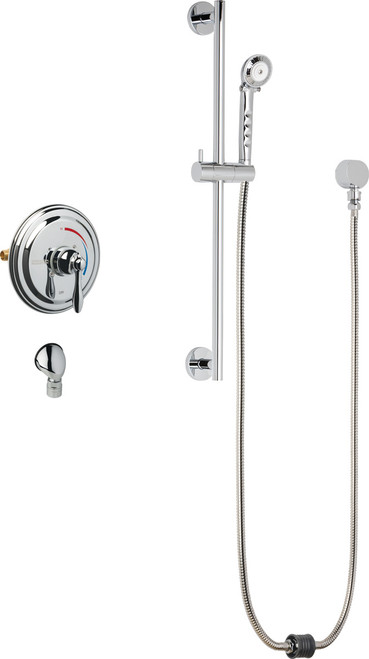 Chicago Faucets SH-TP5-00-021 Thermostatic/ Pressure Balancing Shower Fitting with Auto-Drain Hand Spray, and 24" Slide Bar