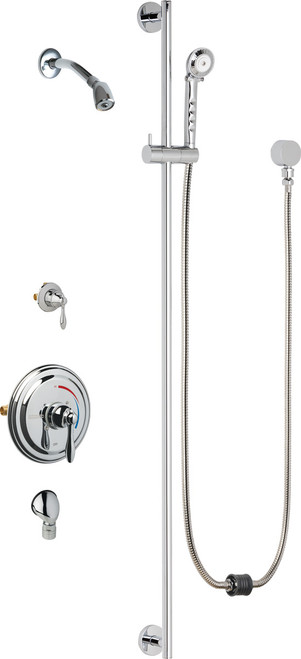Chicago Faucets SH-TP5-22-022 Thermostatic/ Pressure Balancing Shower Fitting with Auto-Drain Hand Spray and 48" Slide Bar