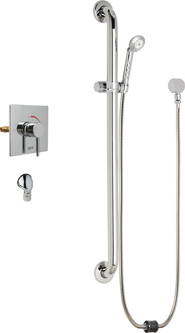 Chicago Faucets SH-TP6-00-024 Thermostatic/ Pressure Balancing Shower Fitting with Auto-Drain Hand Spray and 36" ADA Grab Bar