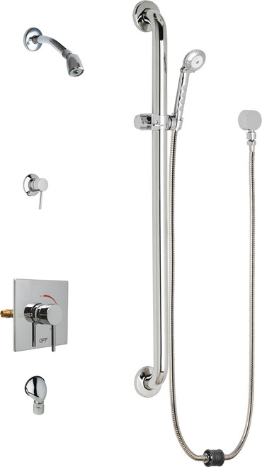 Chicago Faucets SH-TP6-32-024 Thermostatic/ Pressure Balancing Shower Fitting with Auto-Drain and Hand Spray