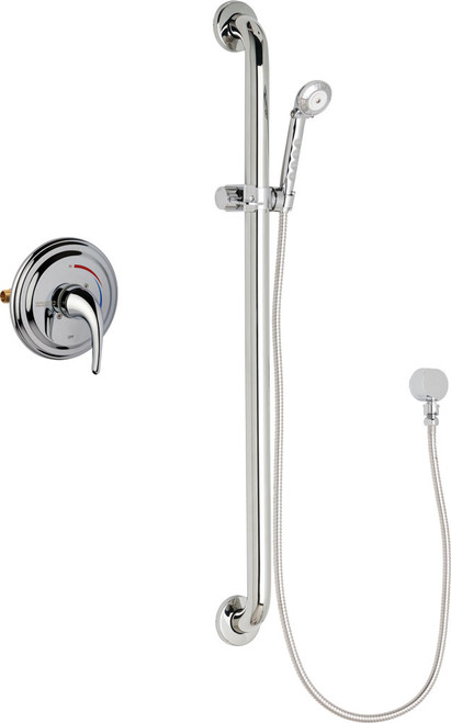 Chicago Faucets SH-TP7-00-024 Thermostatic/ Pressure Balancing Shower Fitting with Auto-Drain Hand Spray and 36" ADA Grab Bar