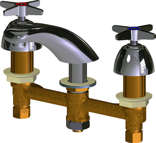 Chicago Faucets 404-E74-633XKABCP Deck-Mounted Manual Faucet with 8" Centers