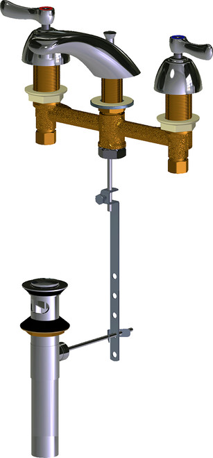 Chicago Faucets 404-XKPOABCP Deck-Mounted Manual Faucet with 8" Centers and Pop-Up Drain