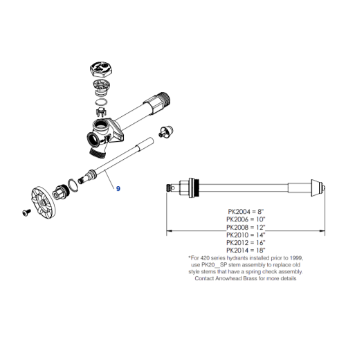 Arrowhead PK2008SP 420 Series 8" FrostProof Wall Hydrant Stem Assembly
