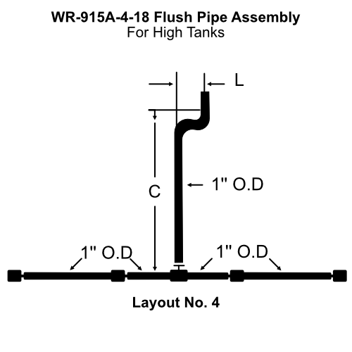 White Racker WR-915A-4-18 Urinal High Tank Brass Flush Pipe