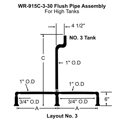 White Racker WR-915C-3-30 Urinal High Tank Brass Flush Pipe