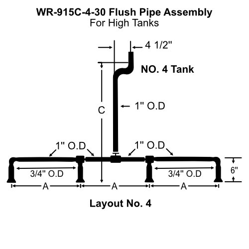 White Racker WR-915C-4-30 Urinal High Tank Brass Flush Pipe