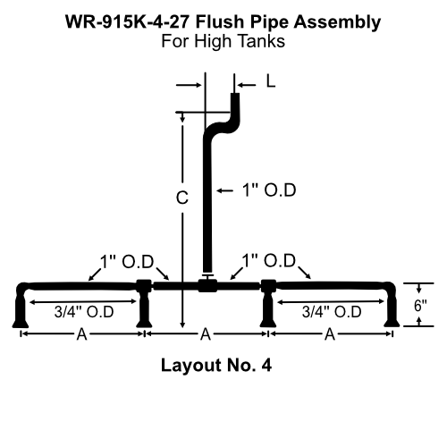 White Racker WR-915K-4-27 Urinal High Tank Brass Flush Pipe