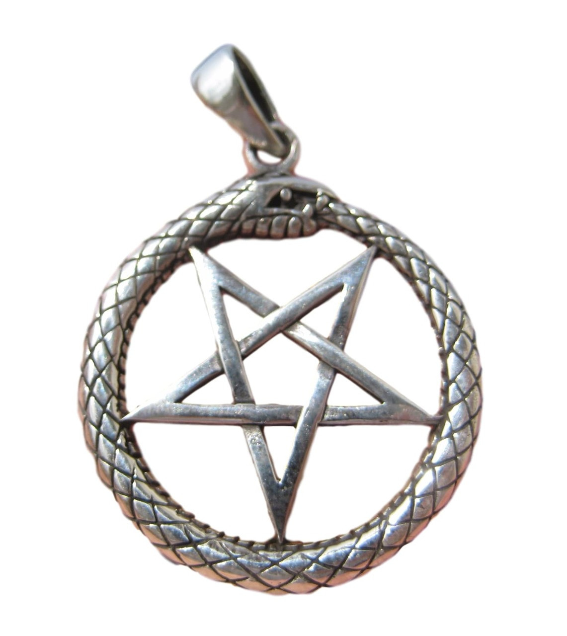 925 Silver Snake Inverted Upside Down Pentagram Pendant Necklace jewelry  Art A14 - Everest Crystal Art