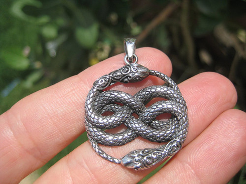 925 Silver Snake Pendant Necklace Thailand jewelry Art A5