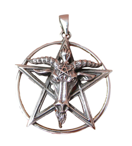 925 Silver Goat Baphomet Pentagram Pendant Necklace