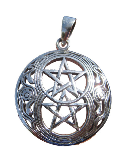 925 Sterling Silver Wicca Double Pentagram Pendant Necklace A27