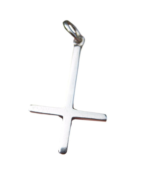 Small 925 Sterling Silver Inverted Upside Down Satanic Cross Pendant A7