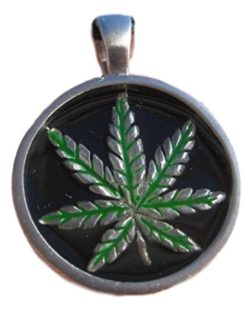 Metal Pewter Marijuana Leaf Ganja Hemp Pendant Necklace A37